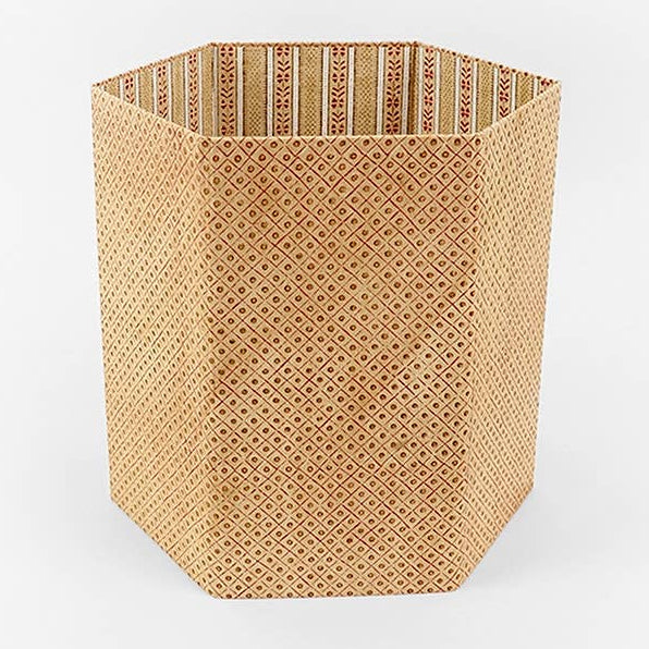Block Printed Hexagon Collapsible Basket - Dot & Grid Ochre