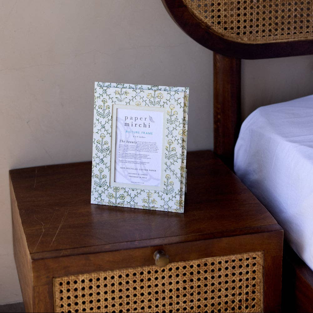 Block Printed Picture Frame - Floral Lattice