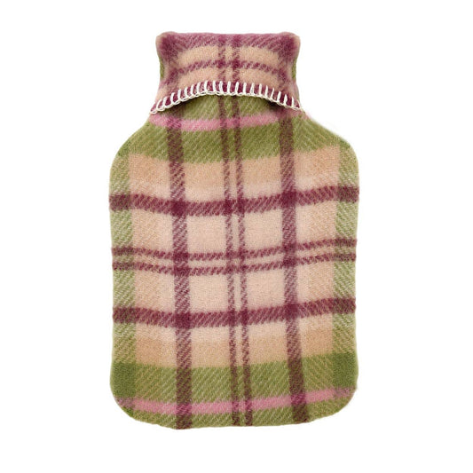 Cottage Check Pure Wool Hot Water Bottle: Pink