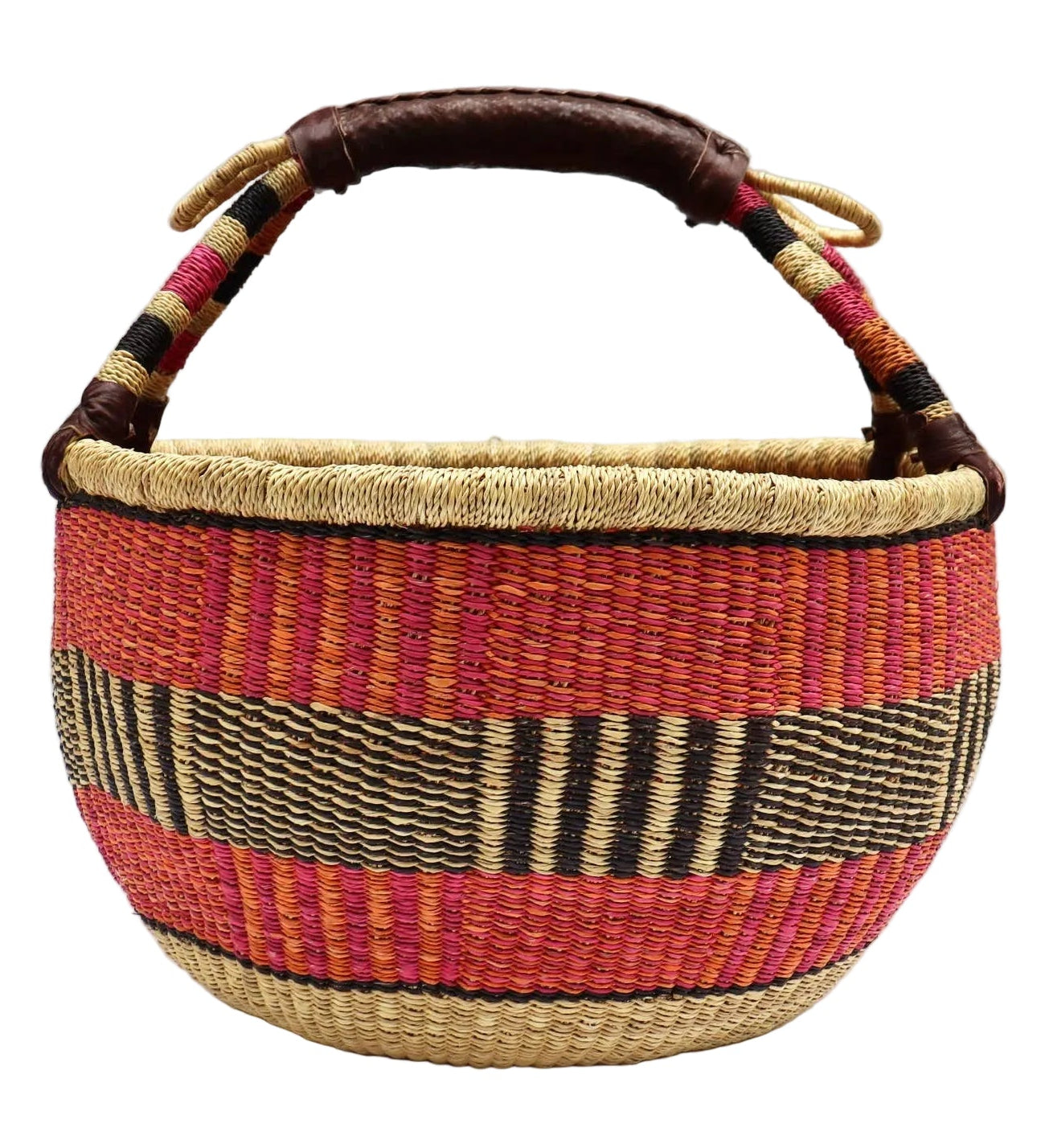 Large Round Bolga Basket - Red/Orange