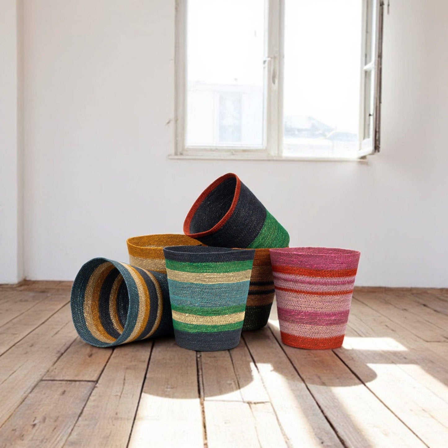 Seagrass Waste Paper Basket - Midnight and Beryl Green