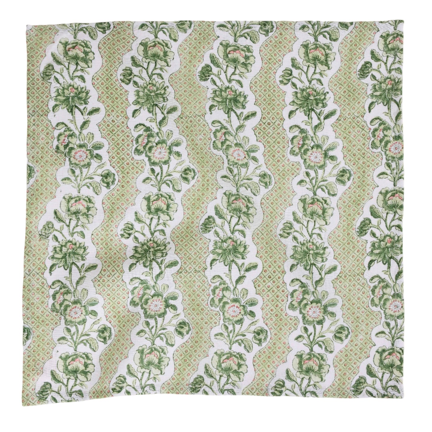 Block Printed Set of 2 Napkins  - Blooming Trellis: Green