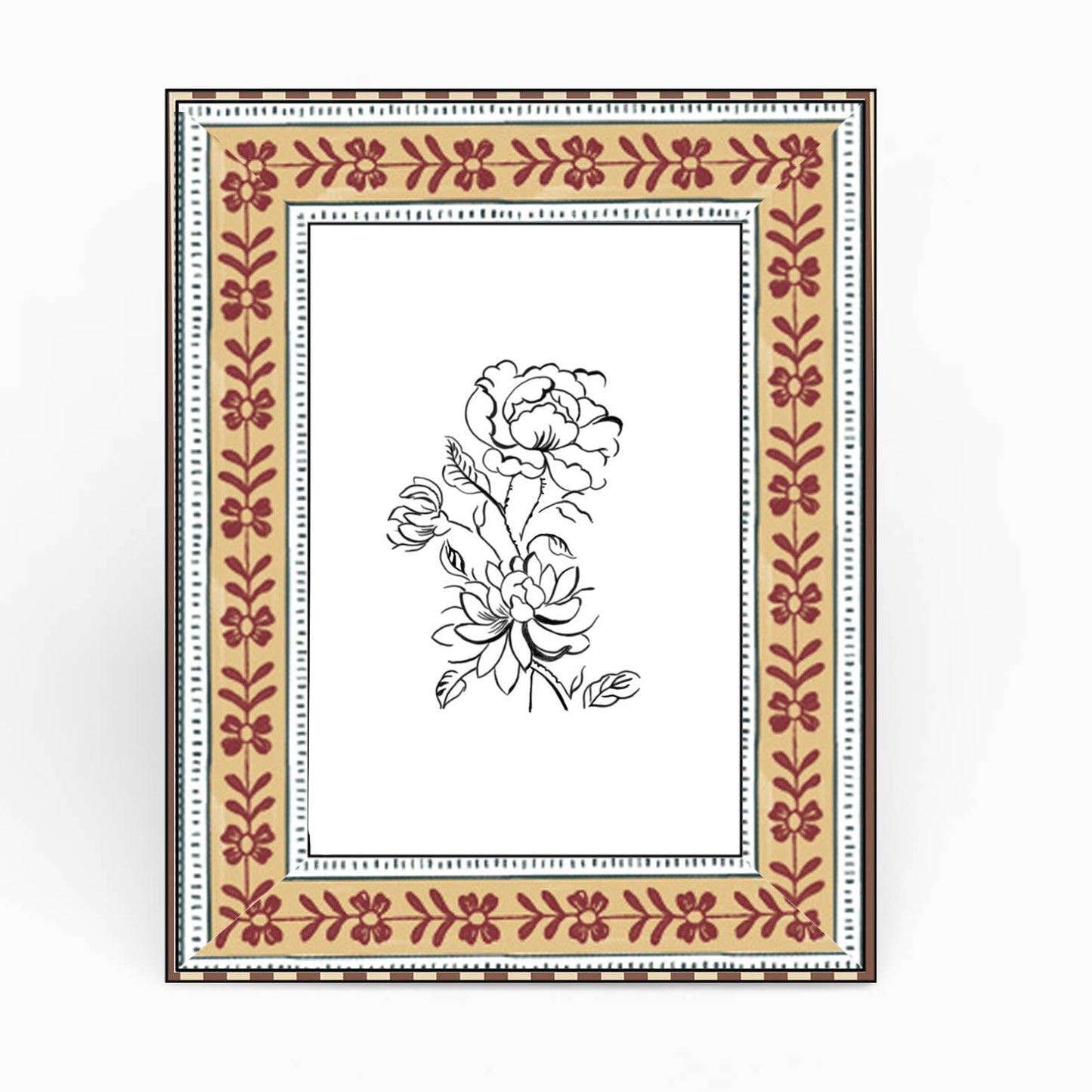 Block-Printed Tabletop Picture Frame - Brick Red Rhea