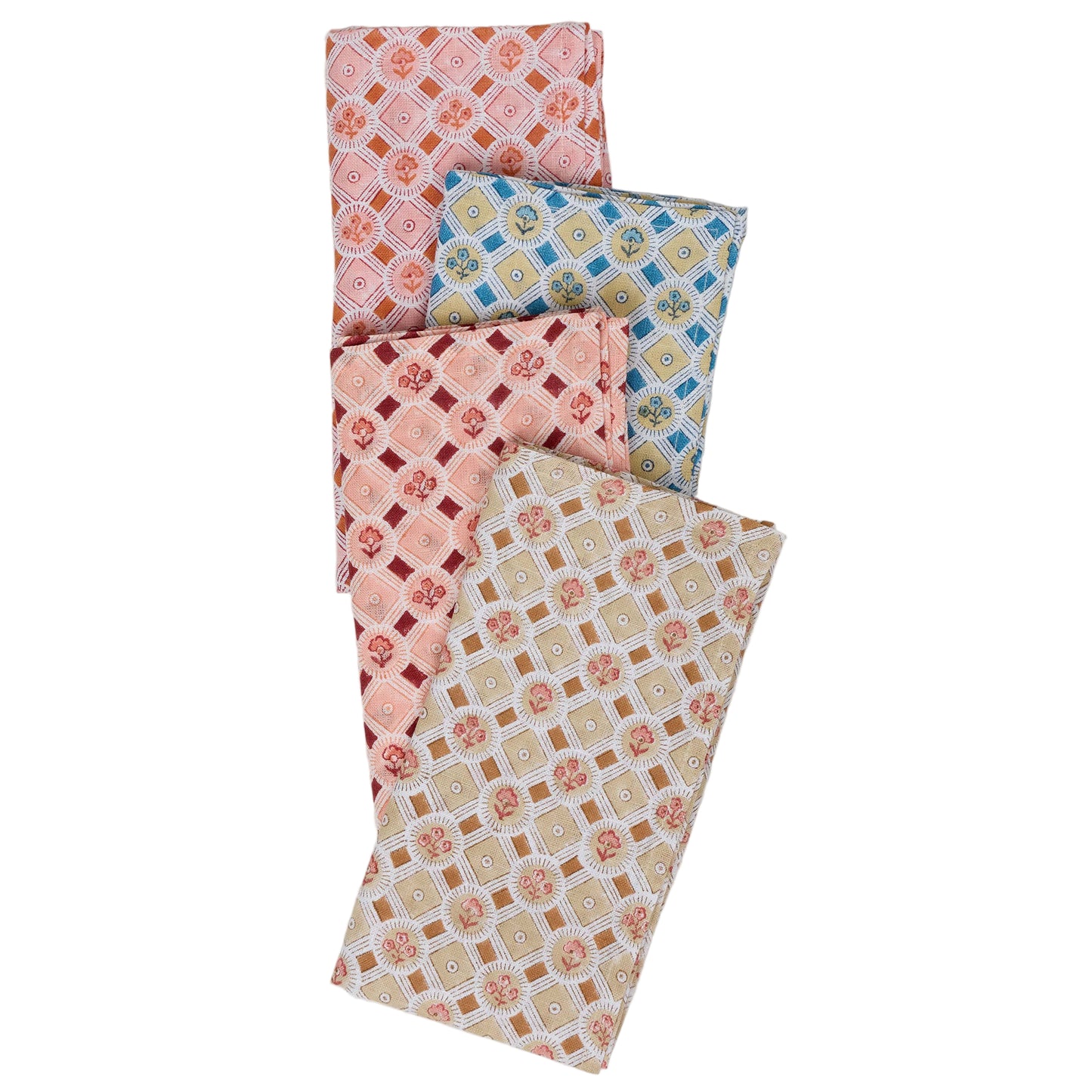 Hand Block Print Linen Napkin Set - Spring Bloom: Red