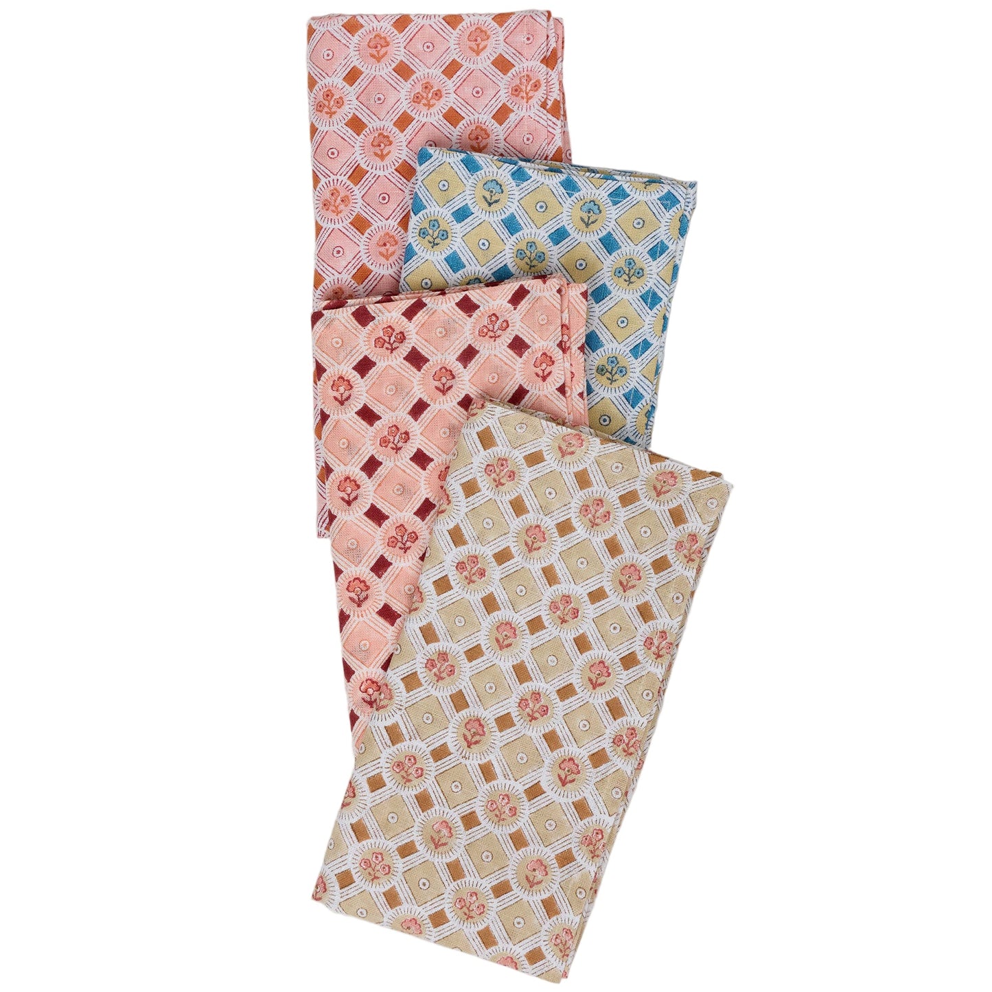 Hand Block Linen Napkin Set Spring Bloom: Blue