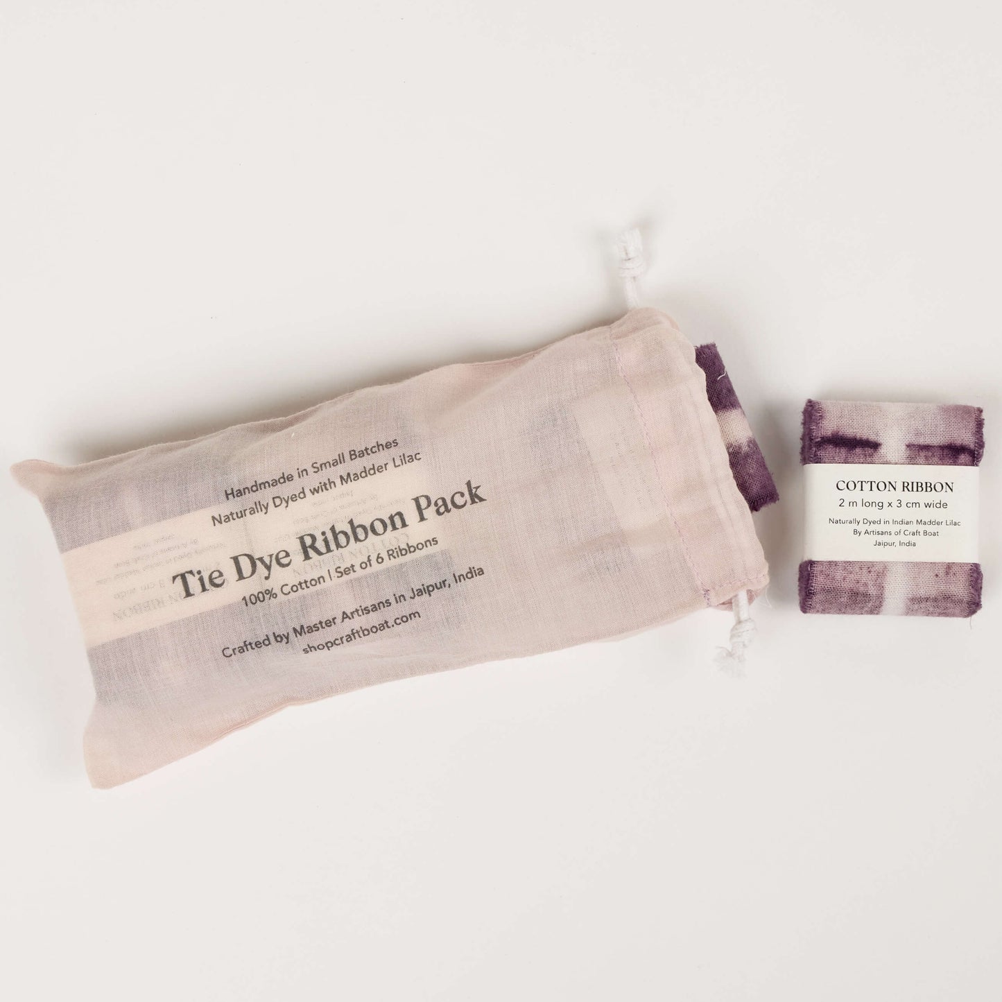 Madder Lilac Natural Dyed Cotton Ribbon - Pack of 6