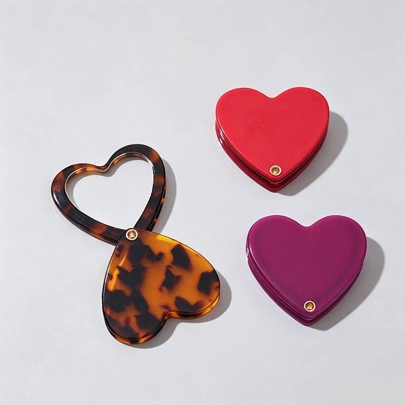Vintage Heart Shaped Acetate Mirror: Red