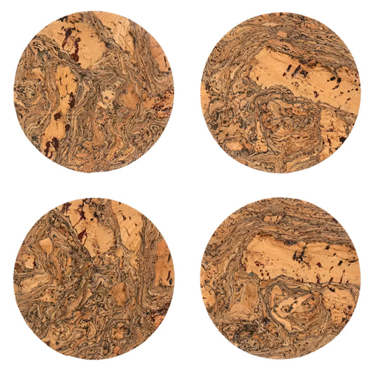 Round Natural Cork Coasters Set of 4 - Grey