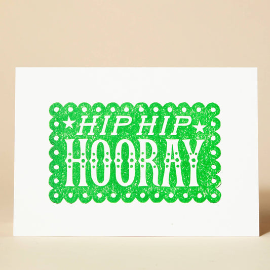 HIP HIP HOORAY Linocut Greeting Card