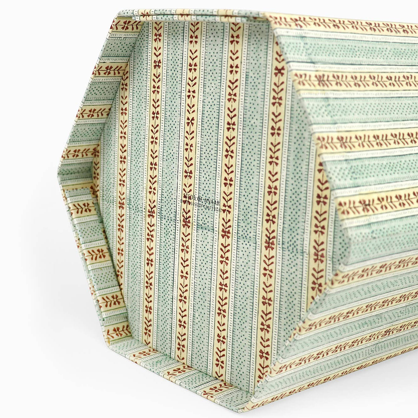 Block Printed Hexagon Collapsible Basket - Sky/Red Rhea