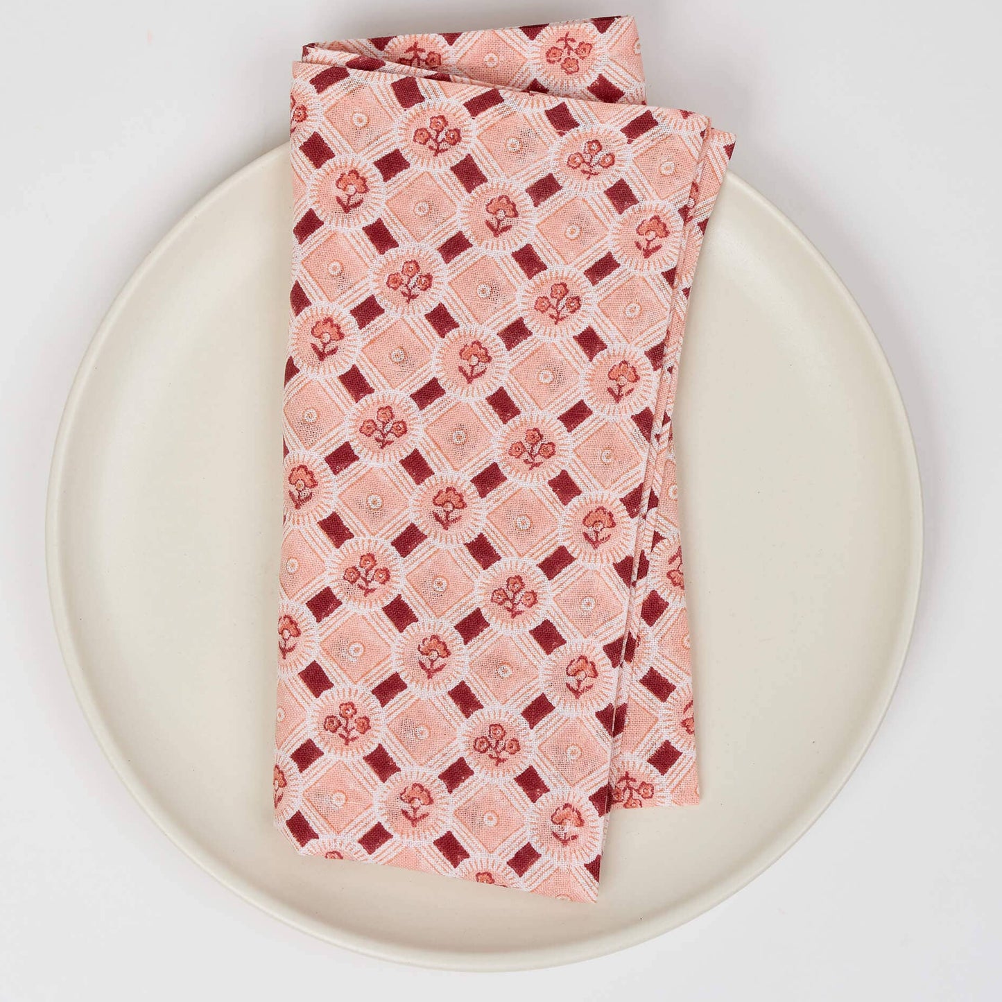 Hand Block Print Linen Napkin Set - Spring Bloom: Red