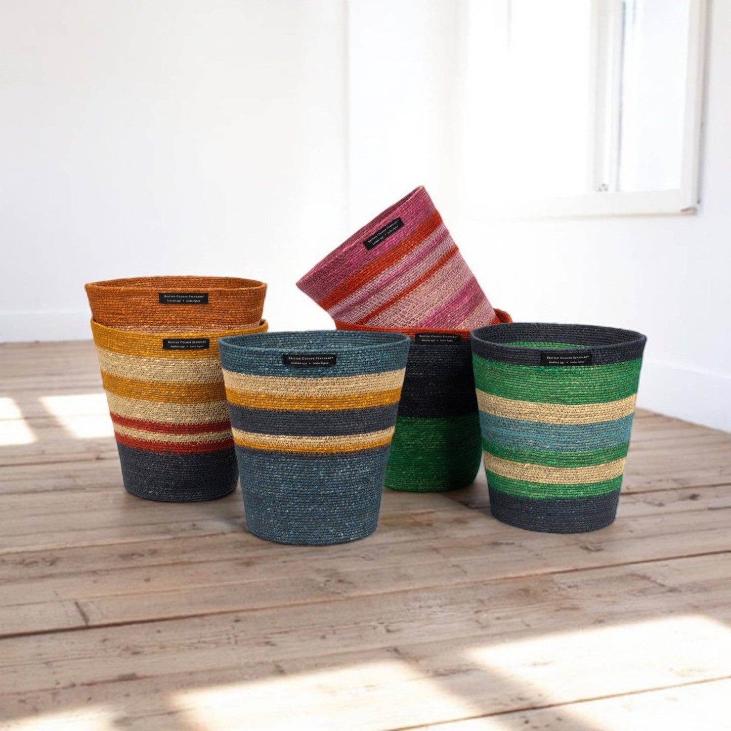 Seagrass Waste Paper Basket - Beryl & Midnight Blue