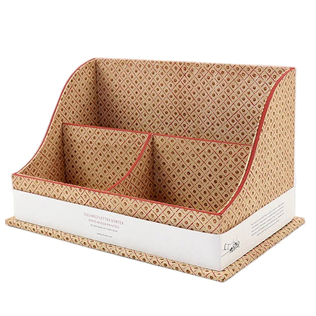 Block Printed Wave Letter Sorter: Dot Grid Ochre
