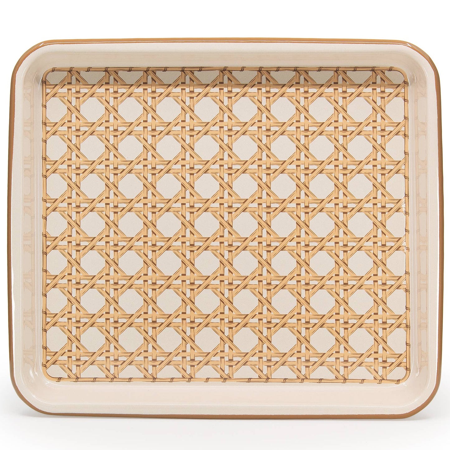 Domino x CCH Wicker Enamelware Rectangle Tray: Almond