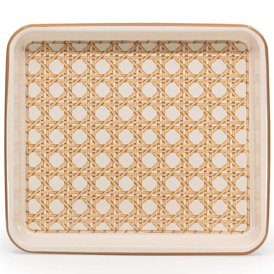 Domino x CCH Wicker Enamelware Rectangle Tray: Almond