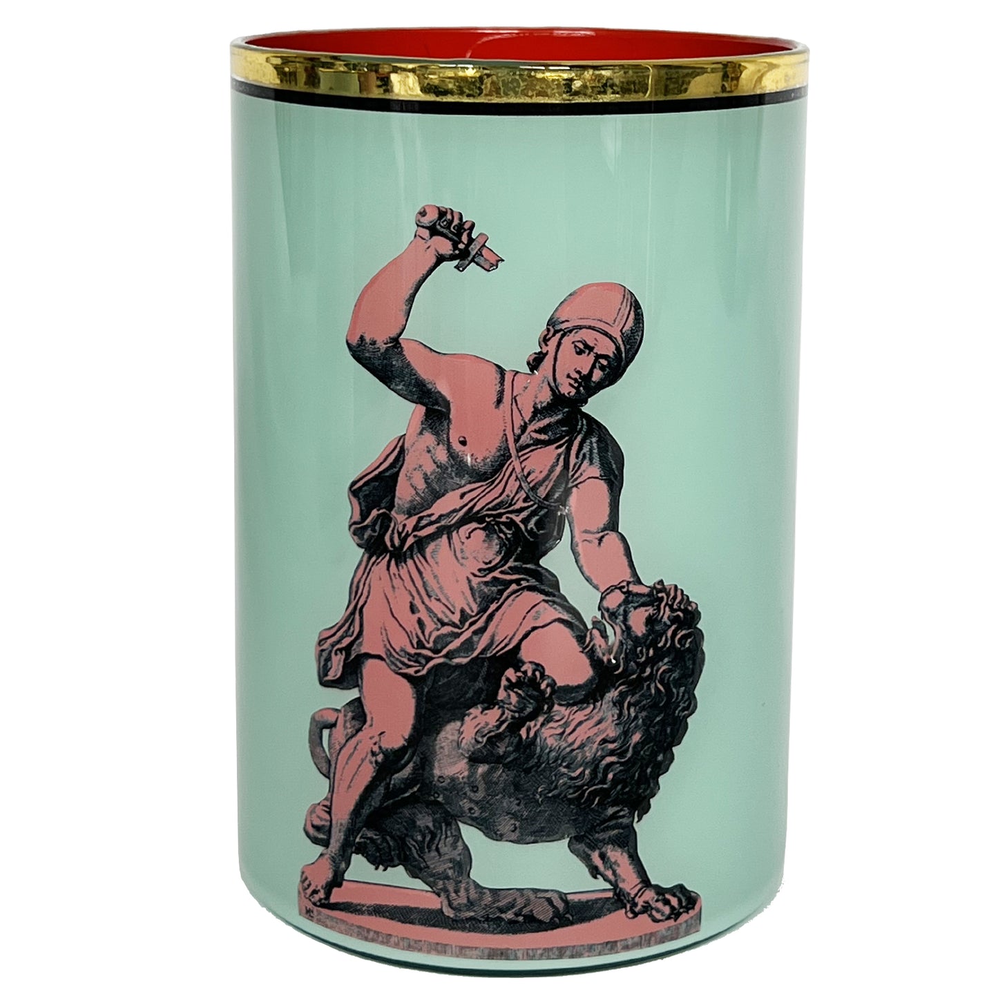 Roman Soldier & Lion Picture Brush Pot