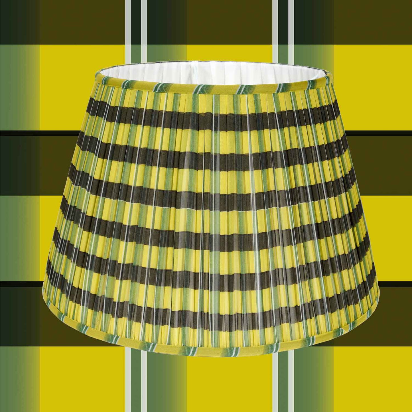 16" Biedermeier Check Silk Lampshade - Yellow/Khaki