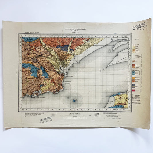 Vintage Geological Survey Map - Cardiff