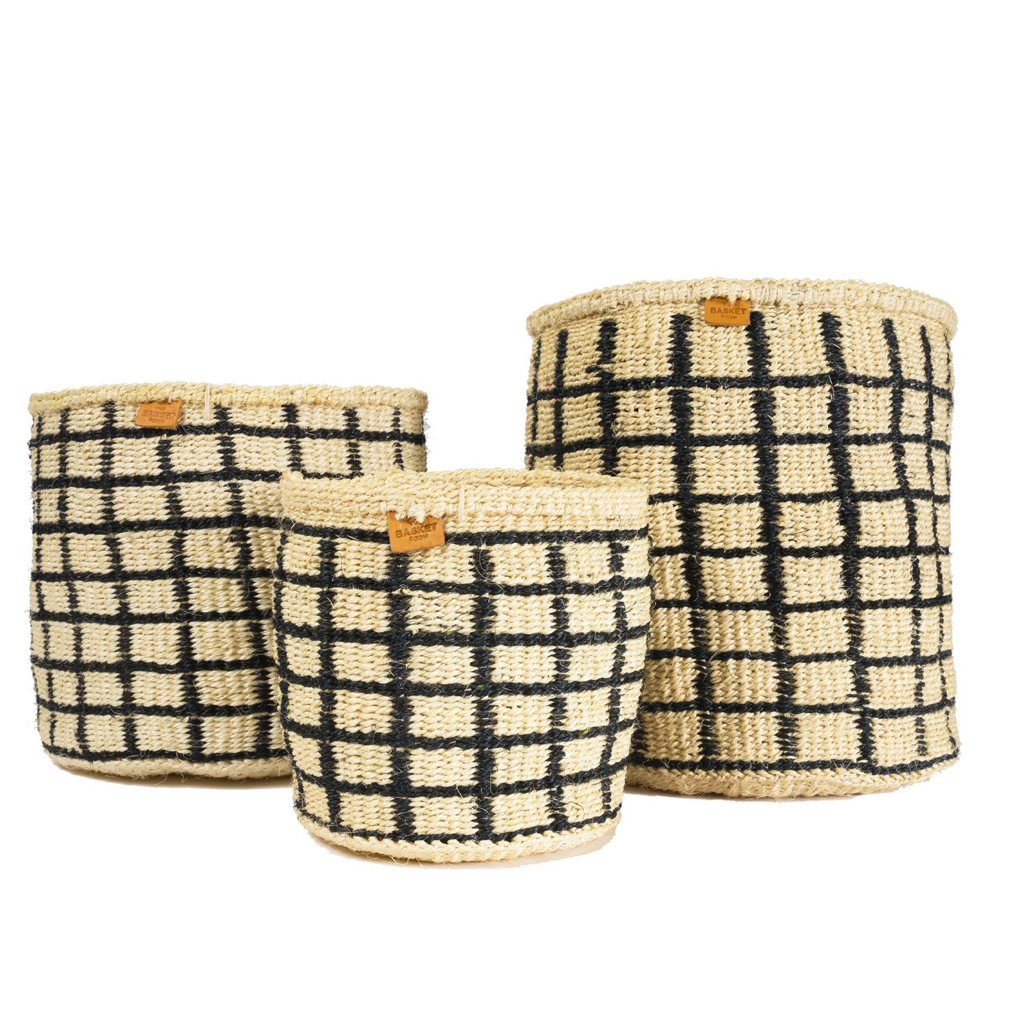 Black Check Woven Basket - Large