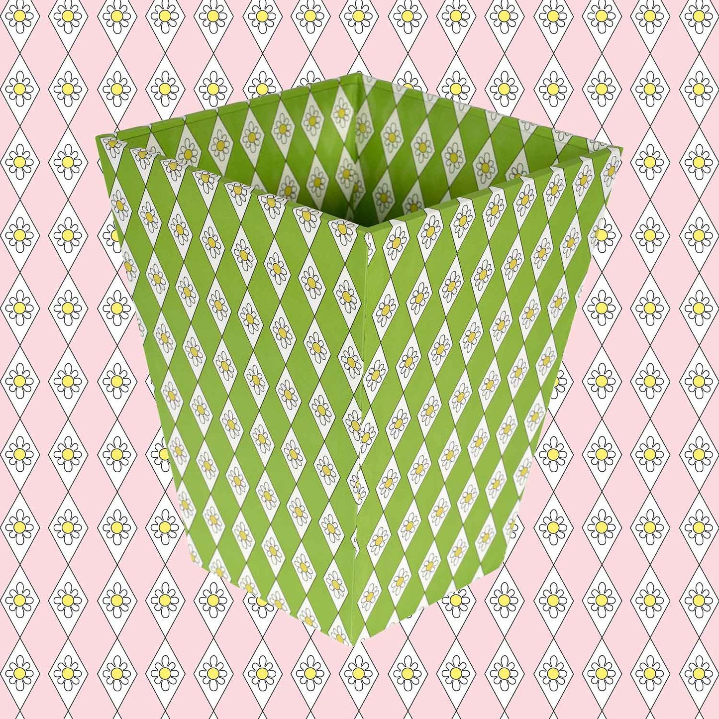 Waste Paper Bin - Green Diamond Daisy