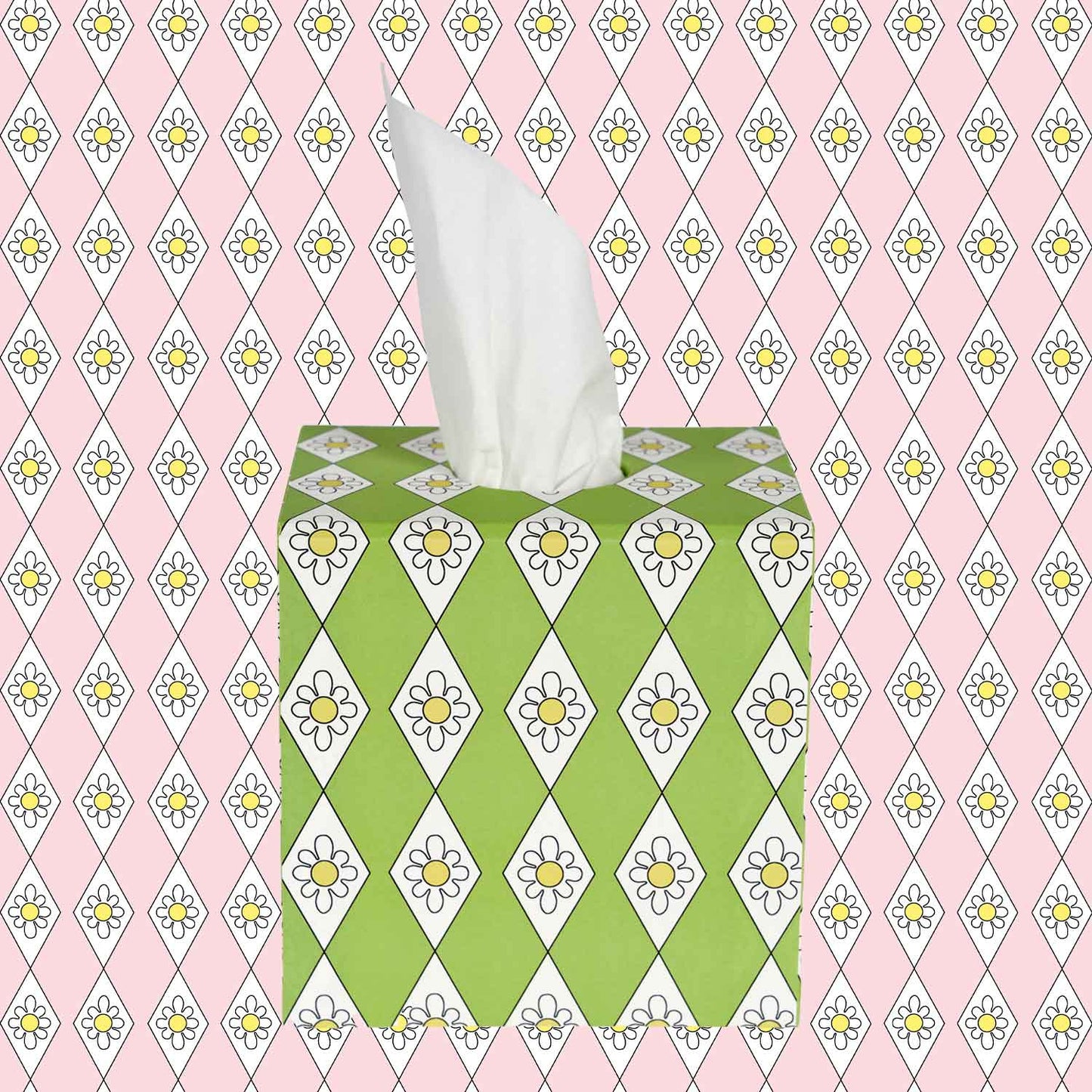 Tissue Box - Green Diamond Daisy