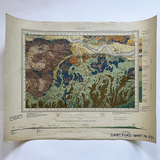 Vintage Geological Survey Map - Dartford