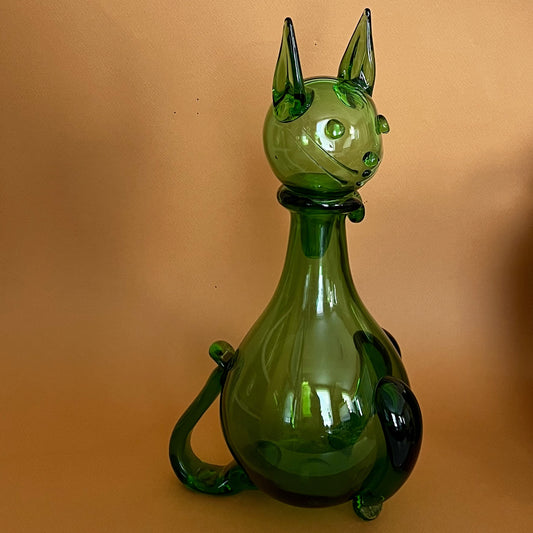 A Mid-Century Empoli Glass Hand Blown Cat Decanter
