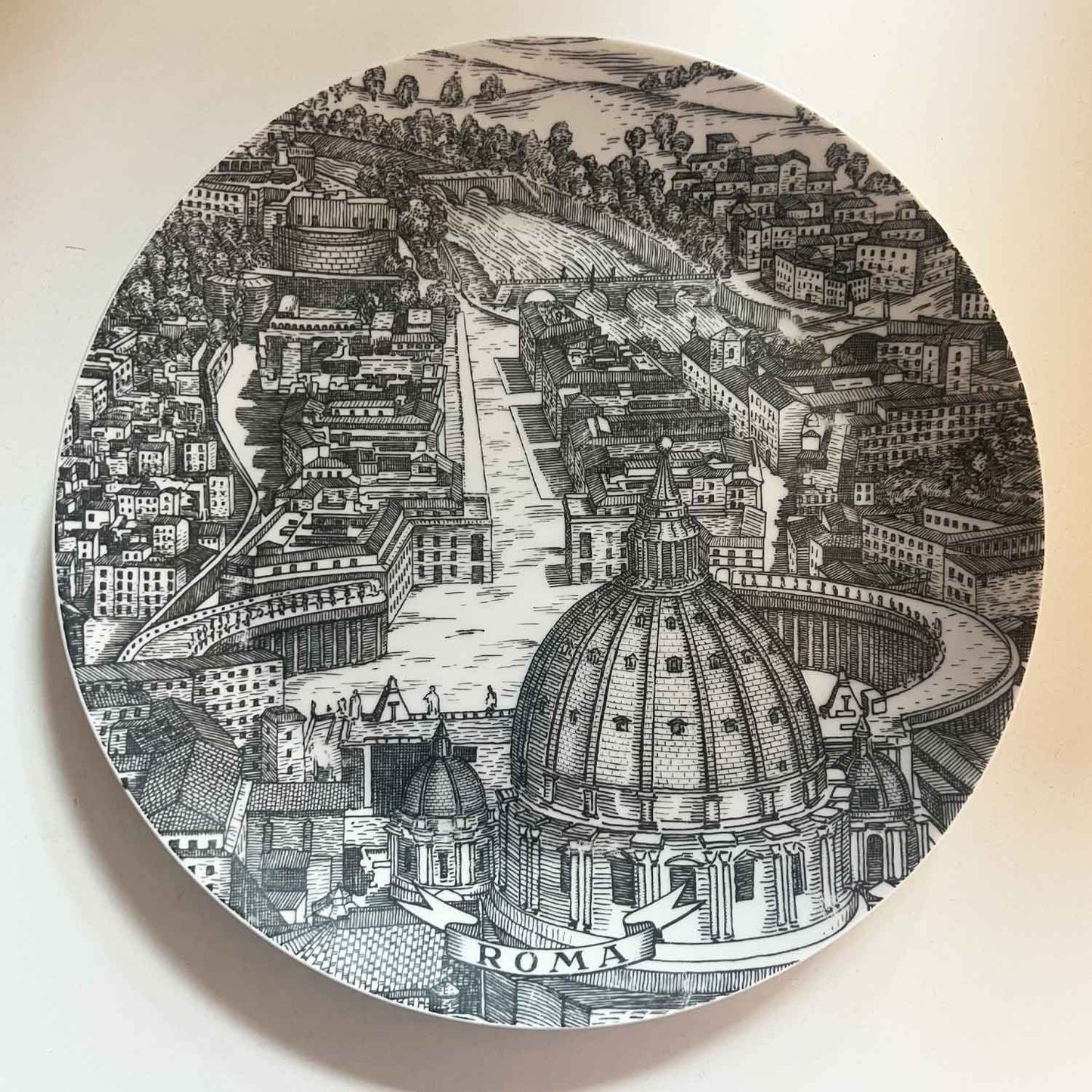 Set Of Six Piero Fornasetti 'CITIES OF ITALY' Plates, circa 1950.