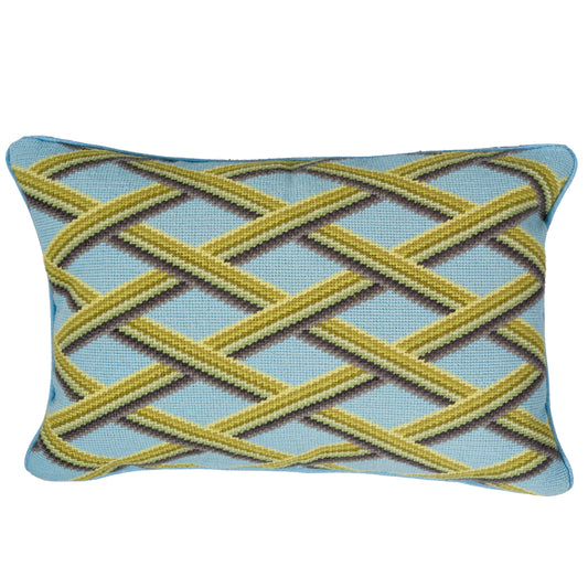 'Trellis Work' needlepoint cushion - Sky Blue