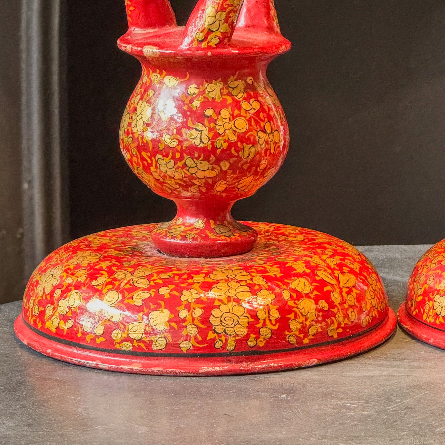 A Pair of Early 20th Century Kashmiri Red Twist Candlesticks