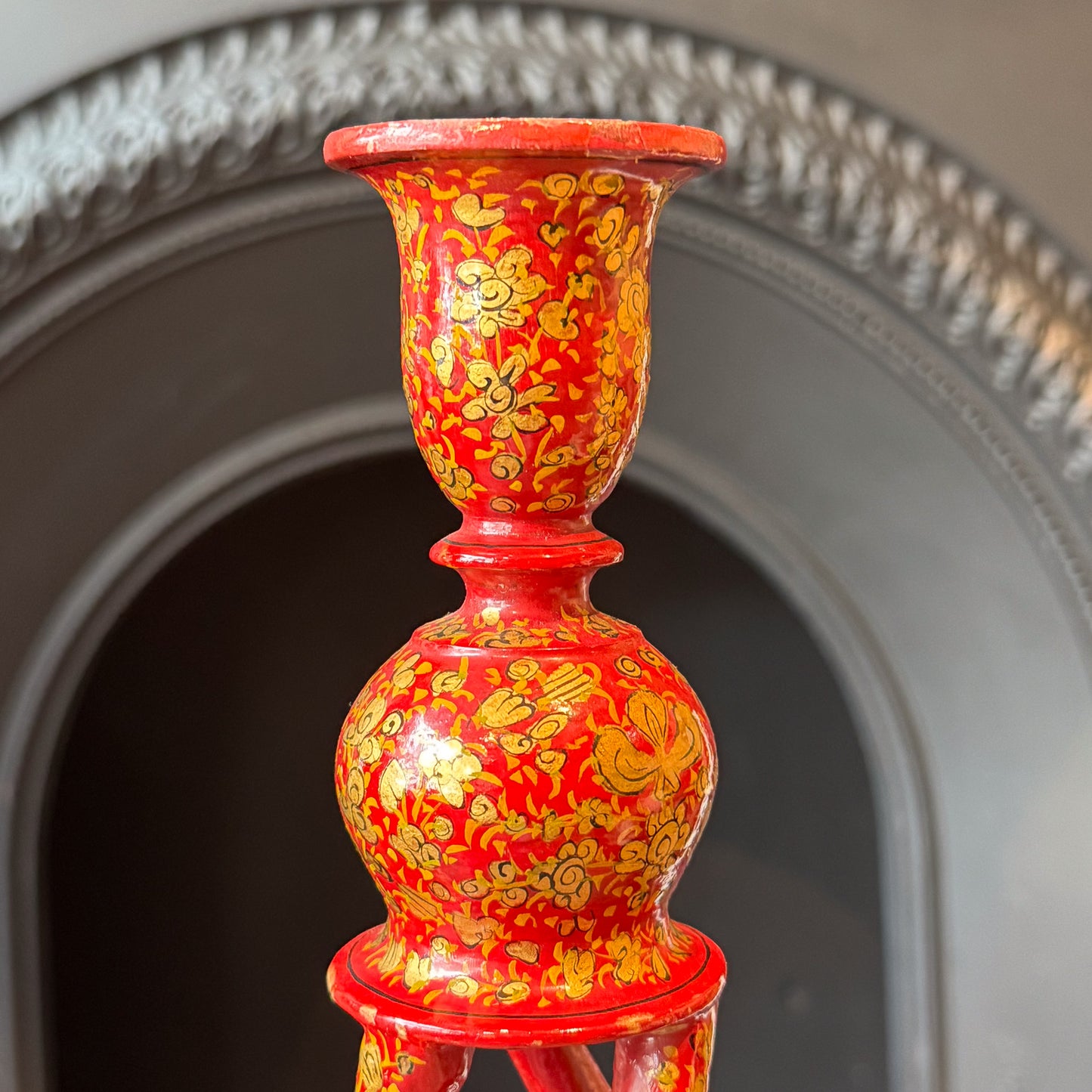 A Pair of Early 20th Century Kashmiri Red Twist Candlesticks