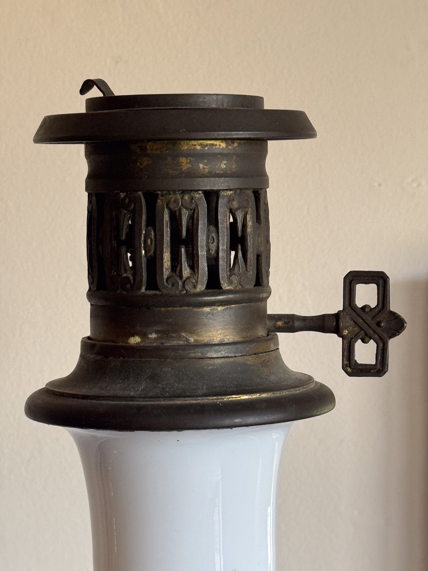 A Late 19th Century Neo Classical Opaline Glass Lamp