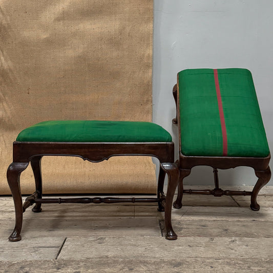 A Pair of Queen Anne Style Walnut Stools