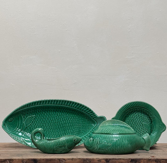 A 1930's French Majolica Fish Service by Sarreguemines