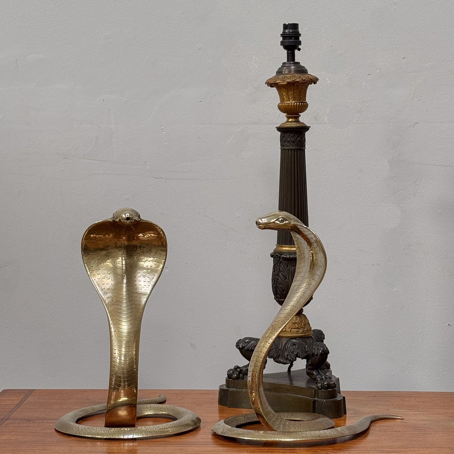 A Pair of Raj Period Brass Cobras