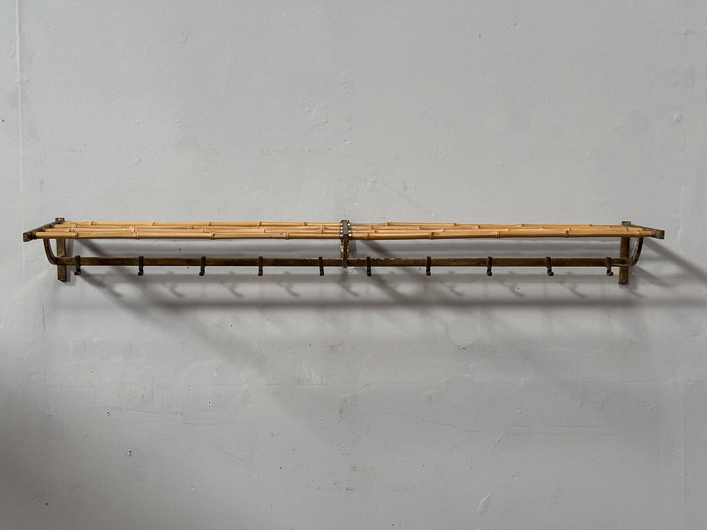 A Mid Century Italian Brass & Bamboo Shelf