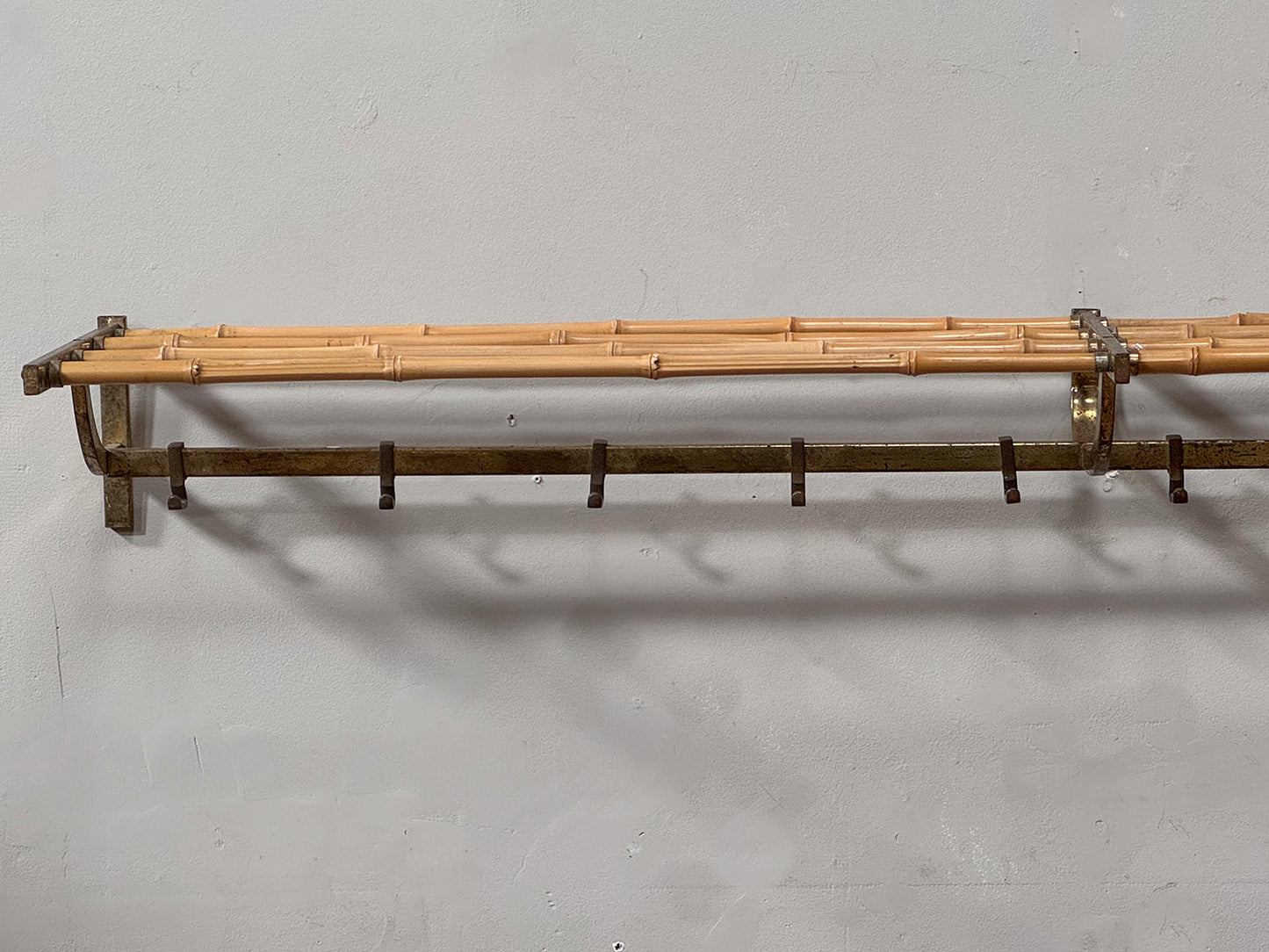 A Mid Century Italian Brass & Bamboo Shelf