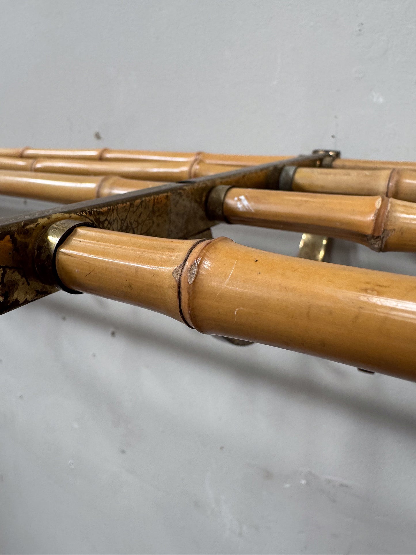 A Mid Century Italian Brass & Bamboo Shelf