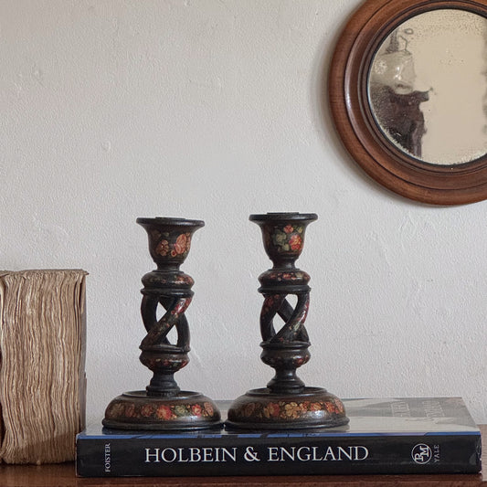 A Pair of Late 19th Century Kashmiri Twist Candlesticks