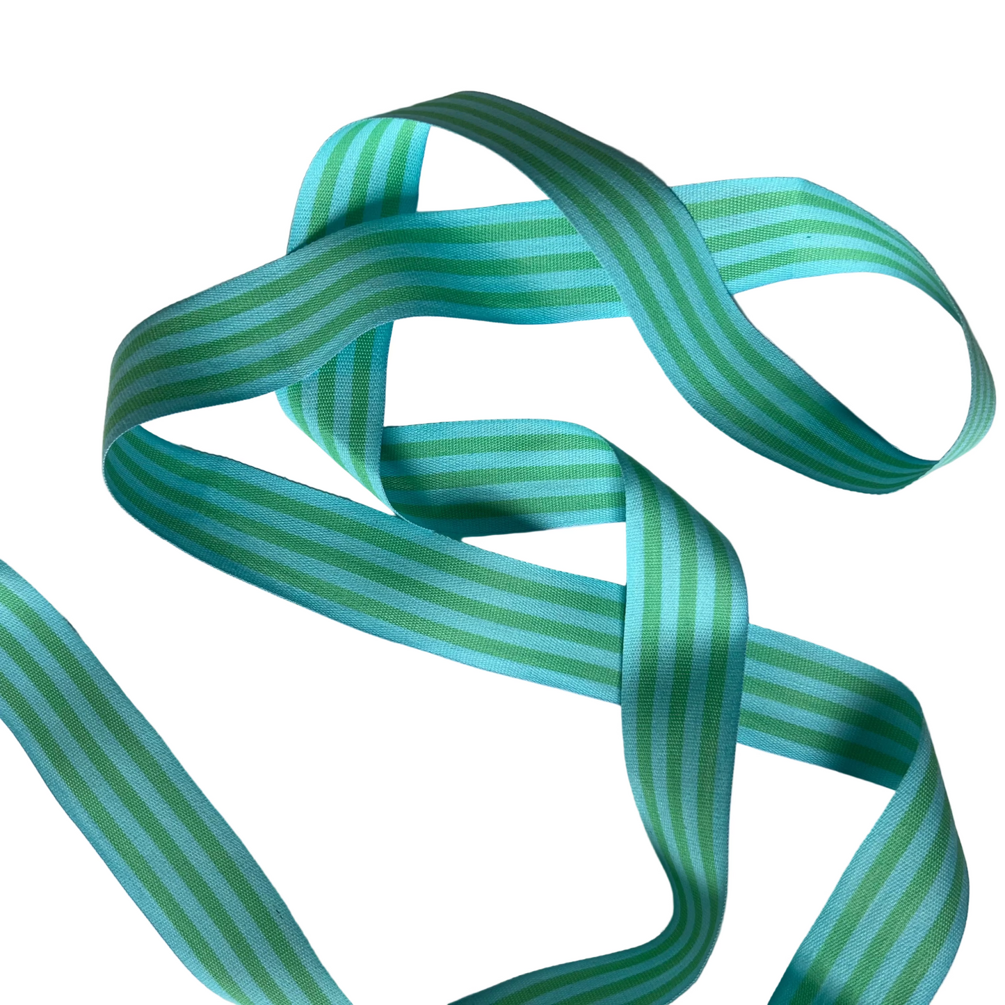 Turquoise/Green Striped Cotton Ribbon 35mm x 5m
