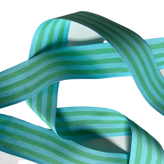 Turquoise/Green Striped Cotton Ribbon 35mm x 5m