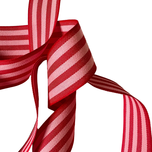 Red/Pink Cotton Striped Ribbon 35mm x 5m