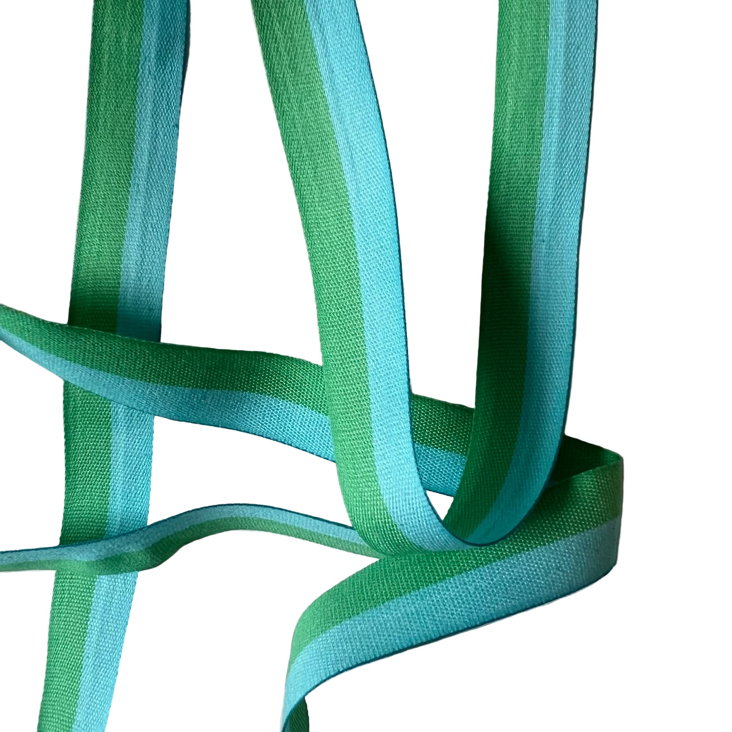 Blue/Green Striped Cotton Ribbon - 25mm x 5m