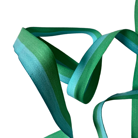 Blue/Green Striped Cotton Ribbon - 25mm x 5m