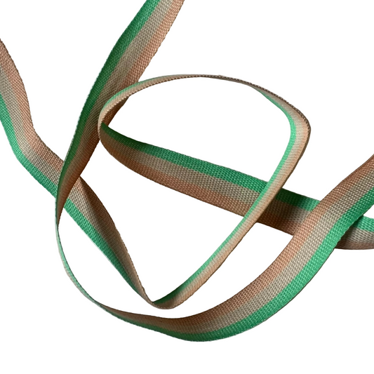 Tricolor Stripe Green Cotton Ribbon - 15mm x 5m