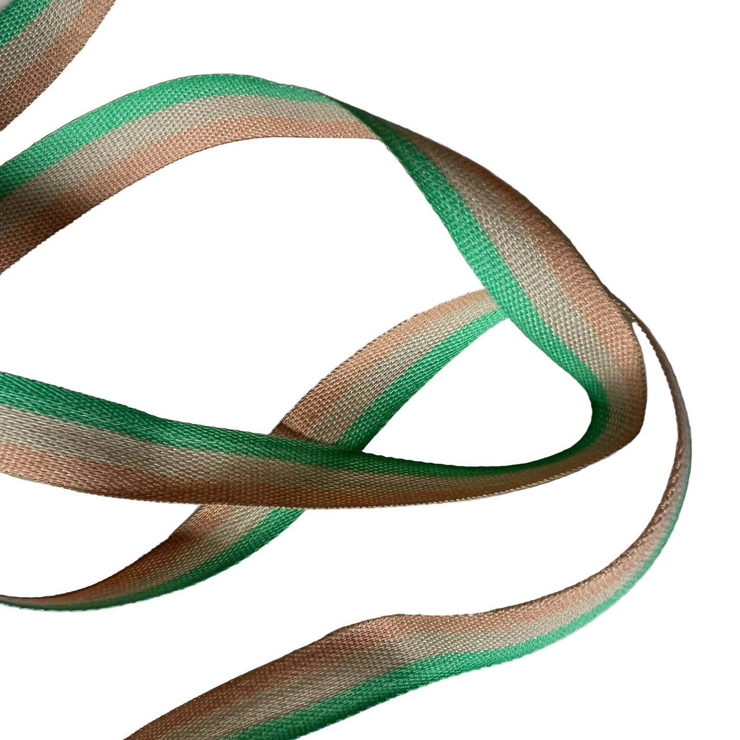 Tricolor Stripe Green Cotton Ribbon - 15mm x 5m