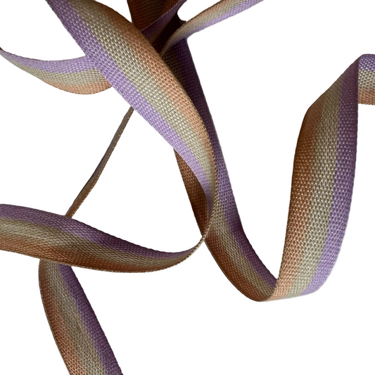 Tricolor Stripe Lavender Cotton Ribbon - 15mm x 5m