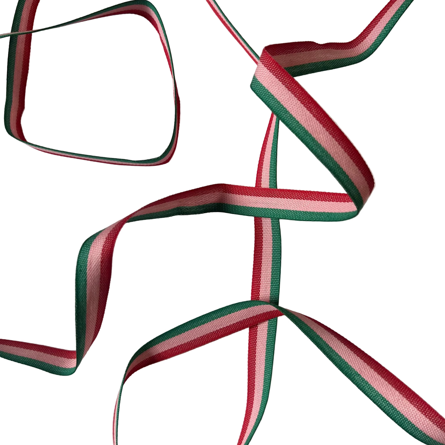 Tricolor Stripe Red/Pink/Green Cotton Ribbon - 15mm x 5m