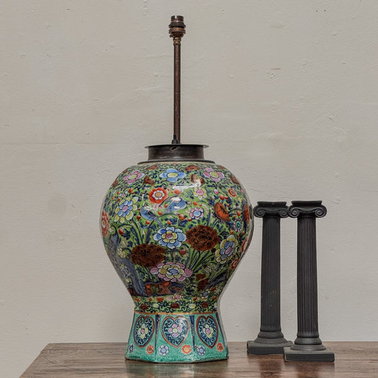 An 18th Century Chinese Clobbered Vase Lamp