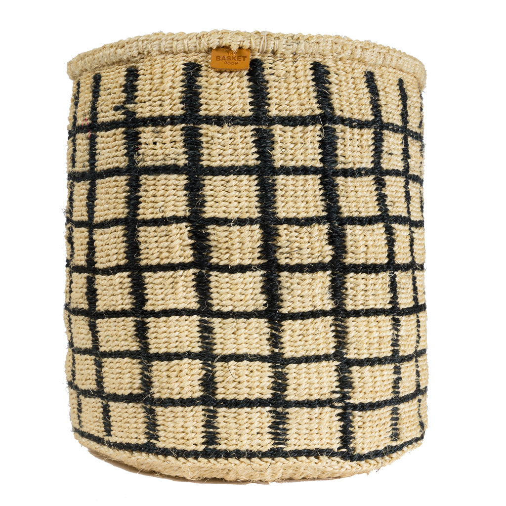 Black Check Woven Basket - Large